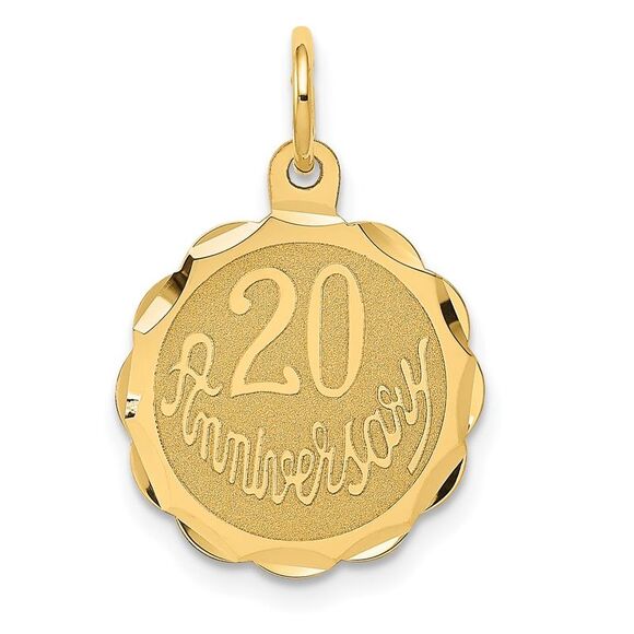 14k Yellow Gold 20th Anniversary Circle Charm or Pendant 15mm